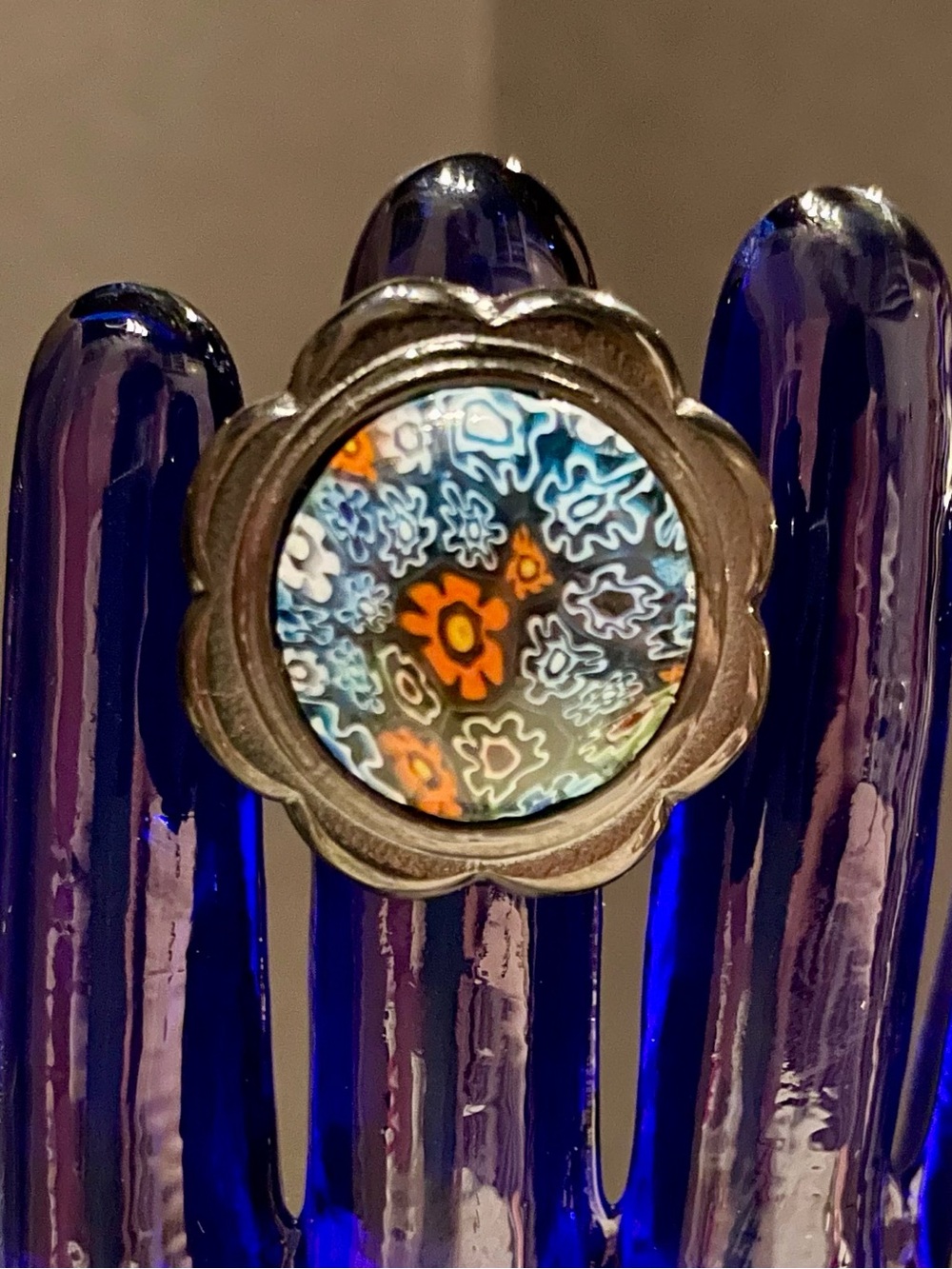 Millefiori Glass Mosaic Ring Sz 9